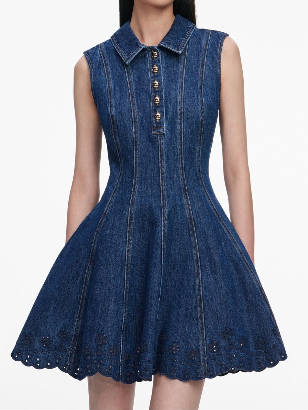 Self Portrait Denim Broderie Mini Dress - Picture 4 of 8